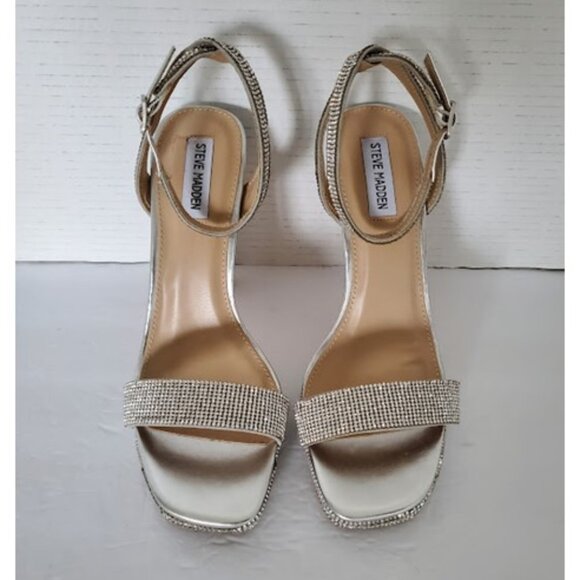 Steve Madden Damar Silver Rhinestone Platform Stiletto Heels Ankle Strap Sz 10 - Picture 4 of 12